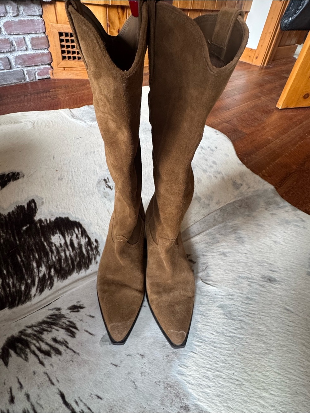 Zara Brown Suede just below Knee Pointed-Toe Boots